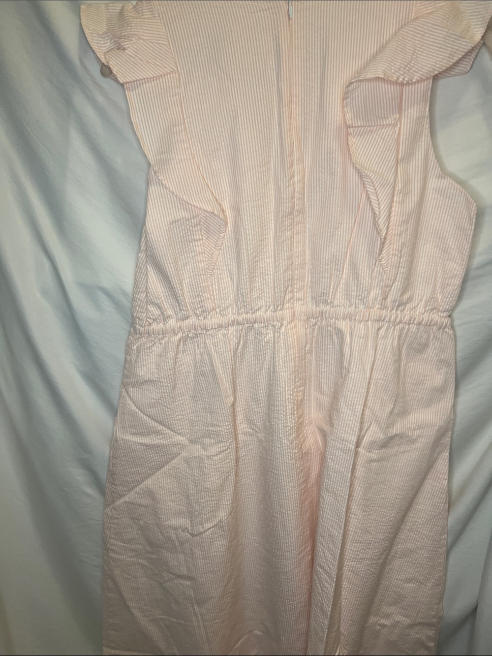 Hope & Henry Blush Pink Midi Dress with Ruffle Shoulders - Picture 12 of 13